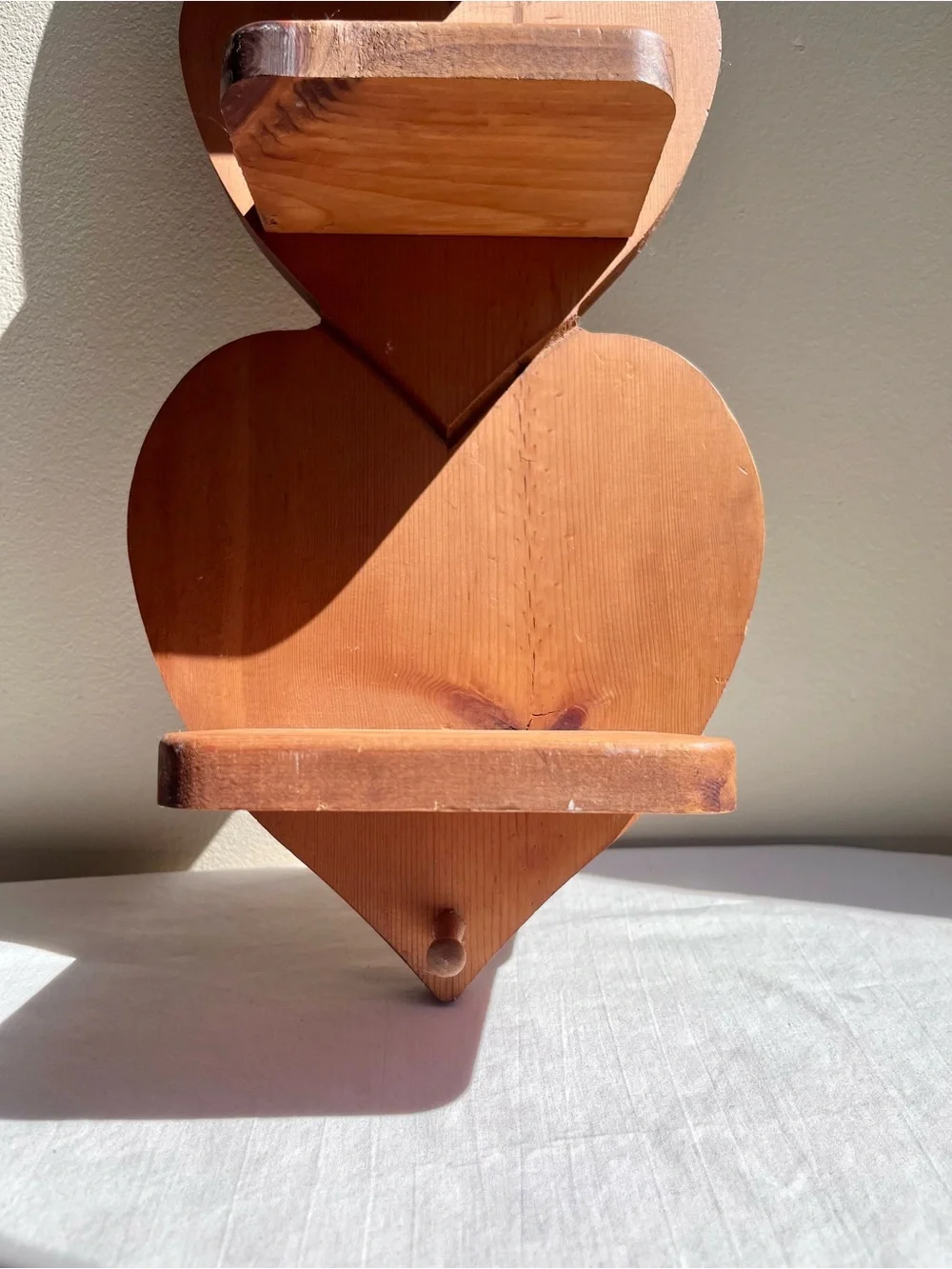 Vintage Wooden Heart Wall Shelf - Brown